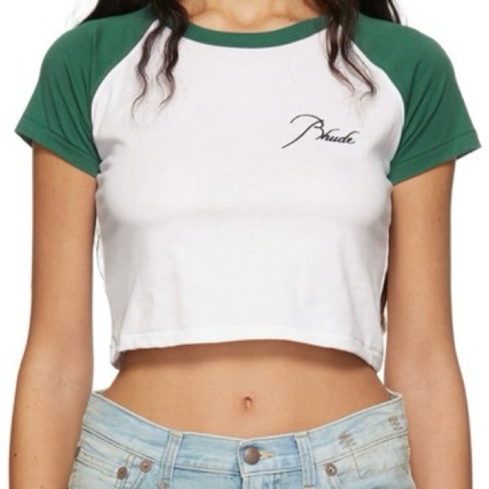 Rhude Green & White Crop Shirt